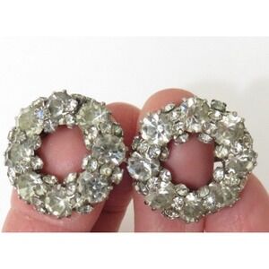 Weiss Wreath Shape Clip on Earrings Crystals Art Deco Vintage